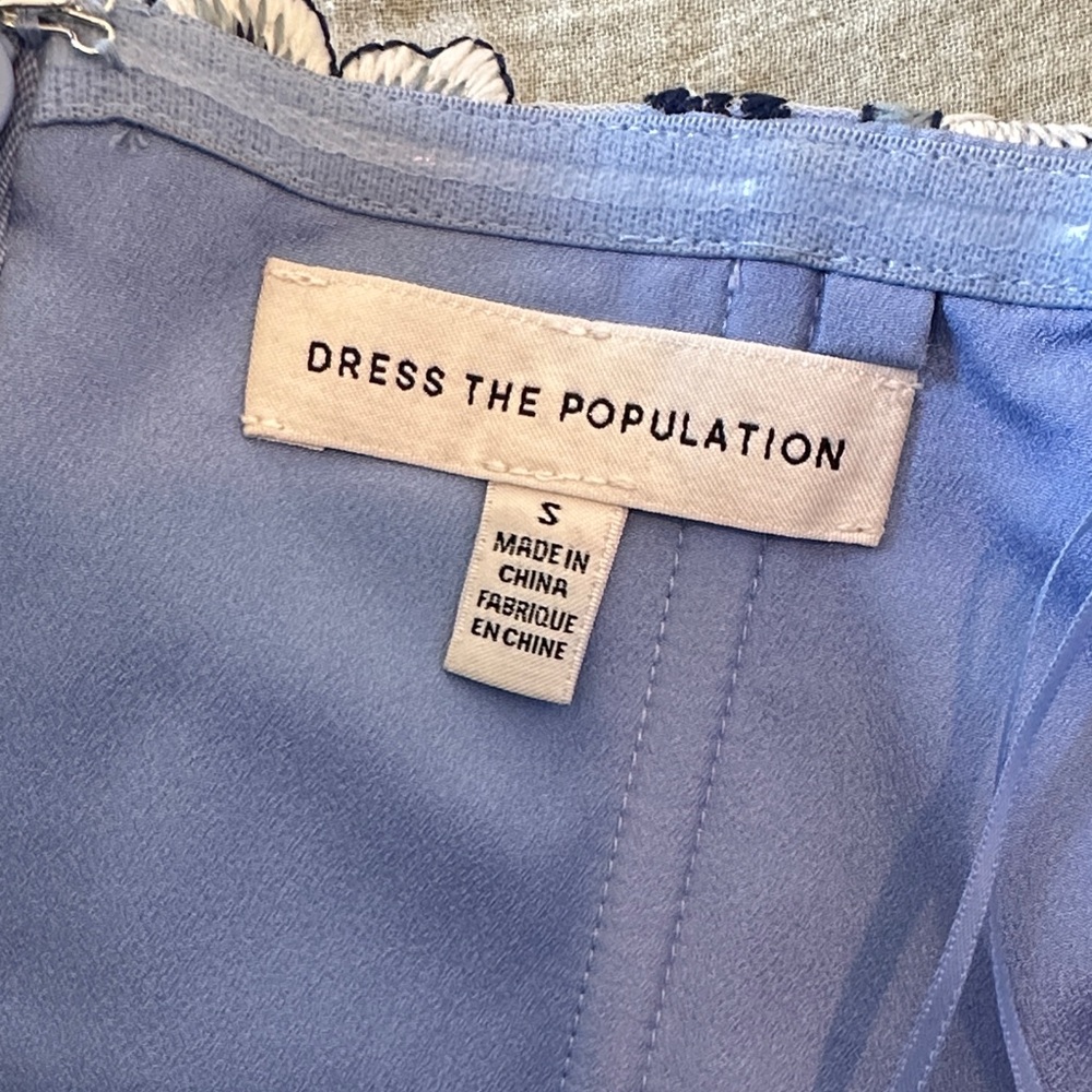 Dress the Population Marylin Strapless Blue Floral Embroidered Dress - Picture 3 of 4